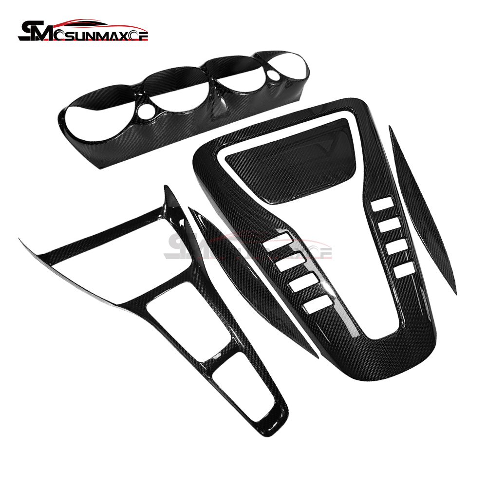 Glossy Carbon Fiber Center Console Panel Cover (6 Pcs) for Mercedes AMG GT/GTS/GTR (2019-2023)