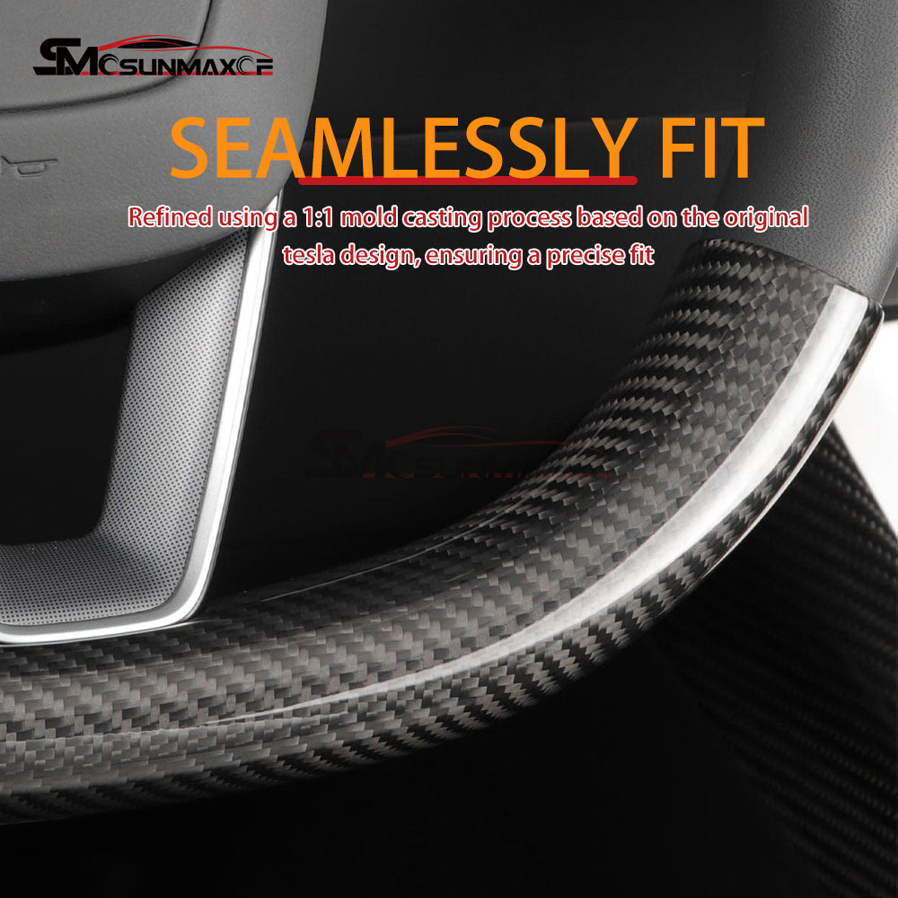 Tesla Model 3 Highland 2024 Real Carbon Fiber Steering Wheel Cover