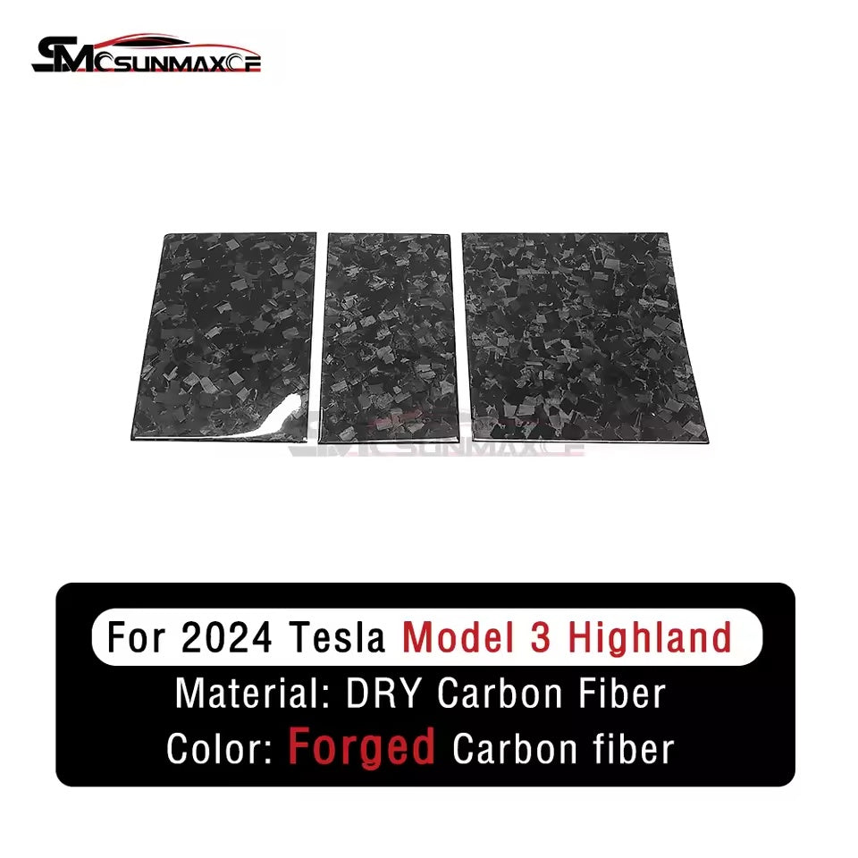Tesla Model 3 Highland 2024 3PCS Real Carbon Fiber Center Console Panel Trim